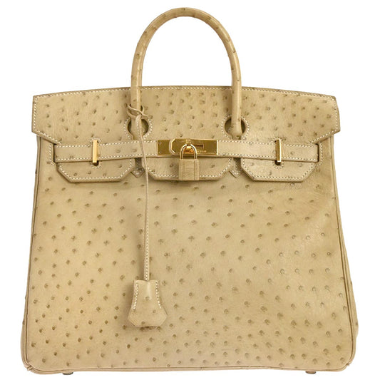 Hermes * Beige Ostrich Haut a Courroies 32 Handbag