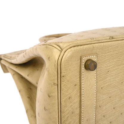 Hermes * Beige Ostrich Haut a Courroies 32 Handbag