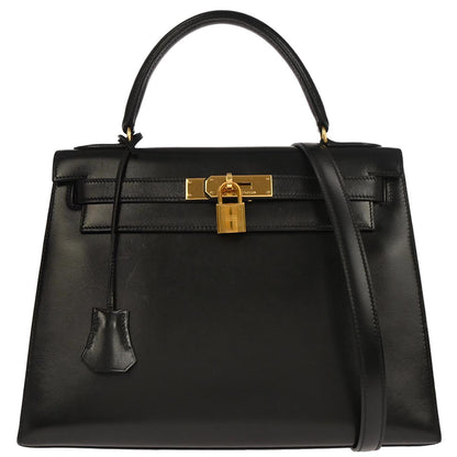 Hermes Black Box Calf Kelly 28 Sellier 2way Shoulder Handbag