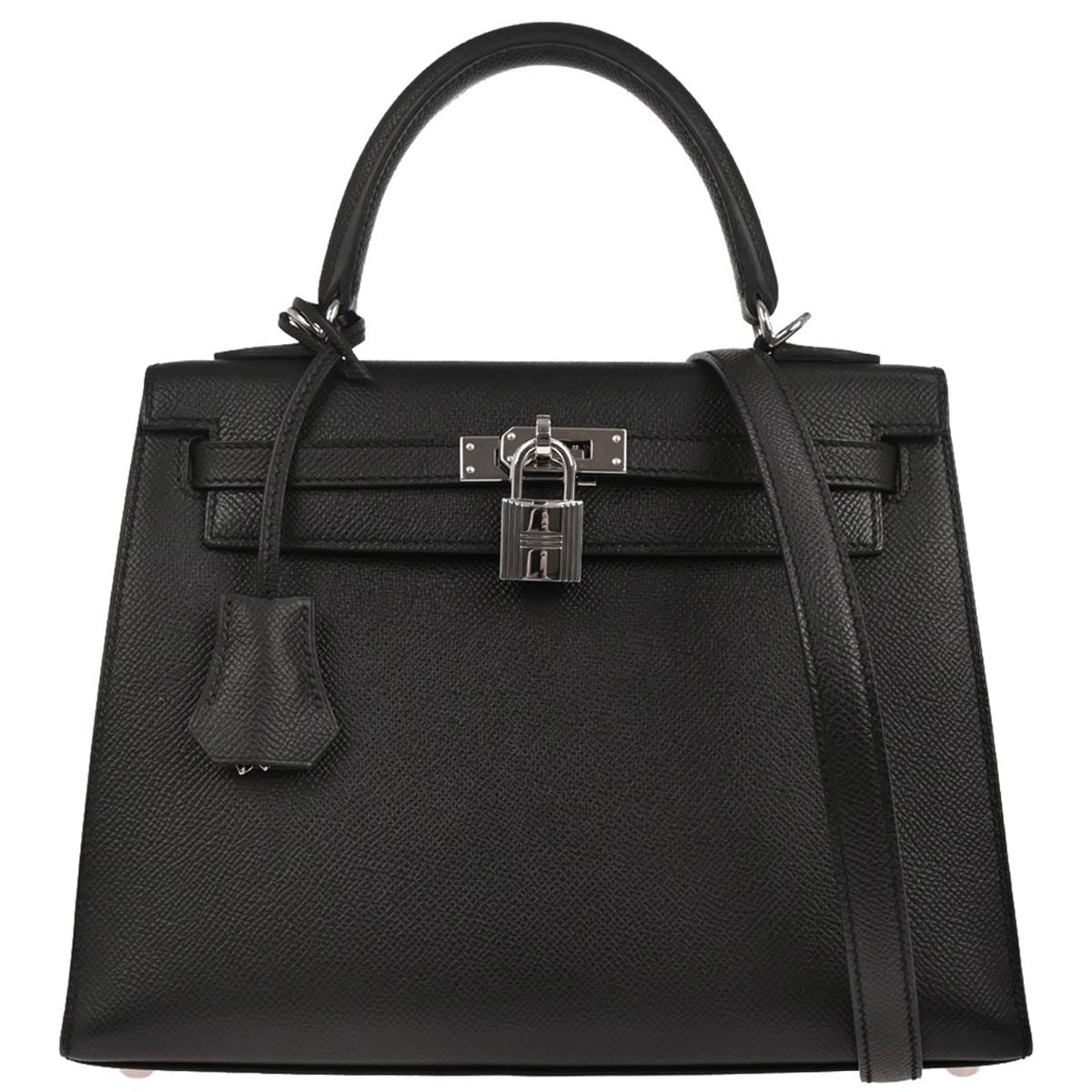 Hermes Black Epsom Kelly 25 Sellier 2way Shoulder Handbag