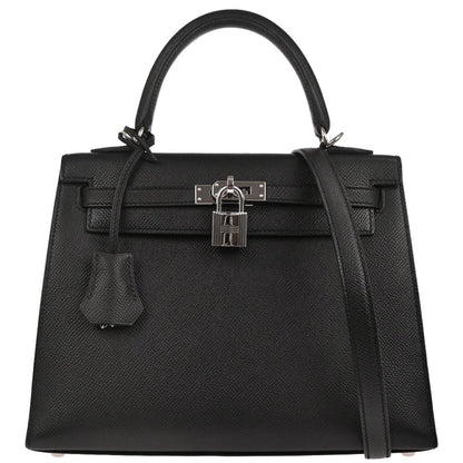 Hermes Black Epsom Kelly 25 Sellier 2way Shoulder Handbag