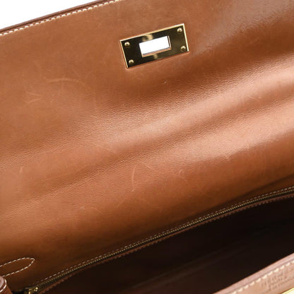 Hermes Gold Barenia Toile H Kelly 35 Retourne 2way Shoulder Handbag