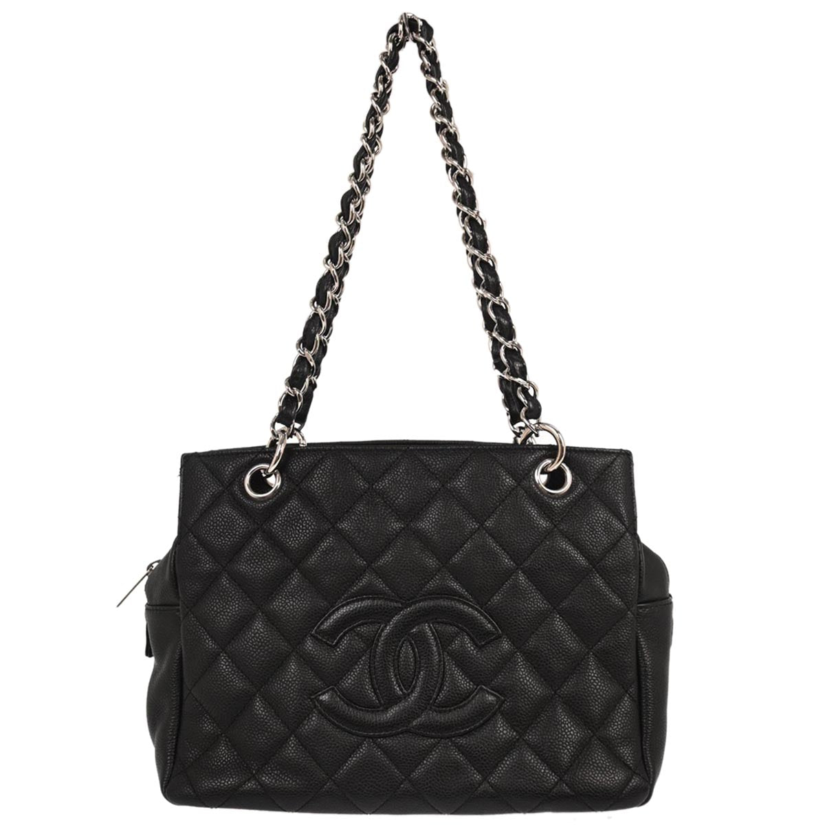 Chanel 2006-2008 Black Caviar Skin Petite Timeless Tote PTT Chain Handbag