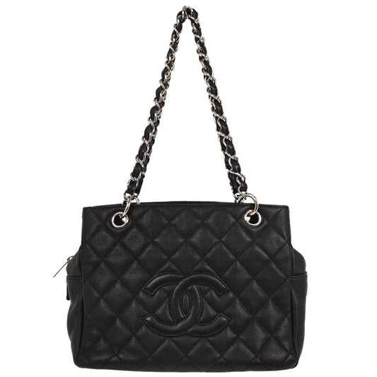Chanel 2006-2008 Black Caviar Skin Petite Timeless Tote PTT Chain Handbag