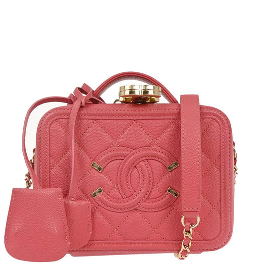 Chanel 2019 Pink Caviar Skin CC Filigree 2way Vanity Shoulder Handbag