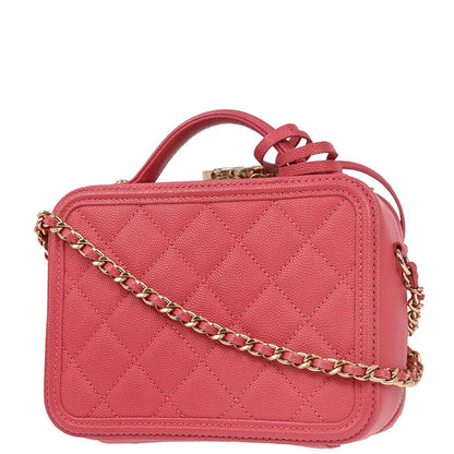 Chanel 2019 Pink Caviar Skin CC Filigree 2way Vanity Shoulder Handbag