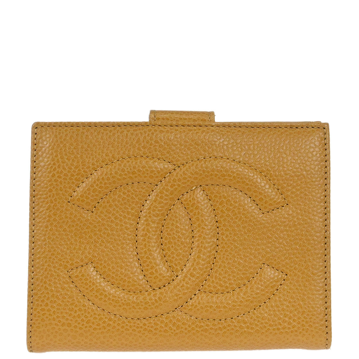 Chanel Bifold Wallet Purse Beige Caviar Skin
