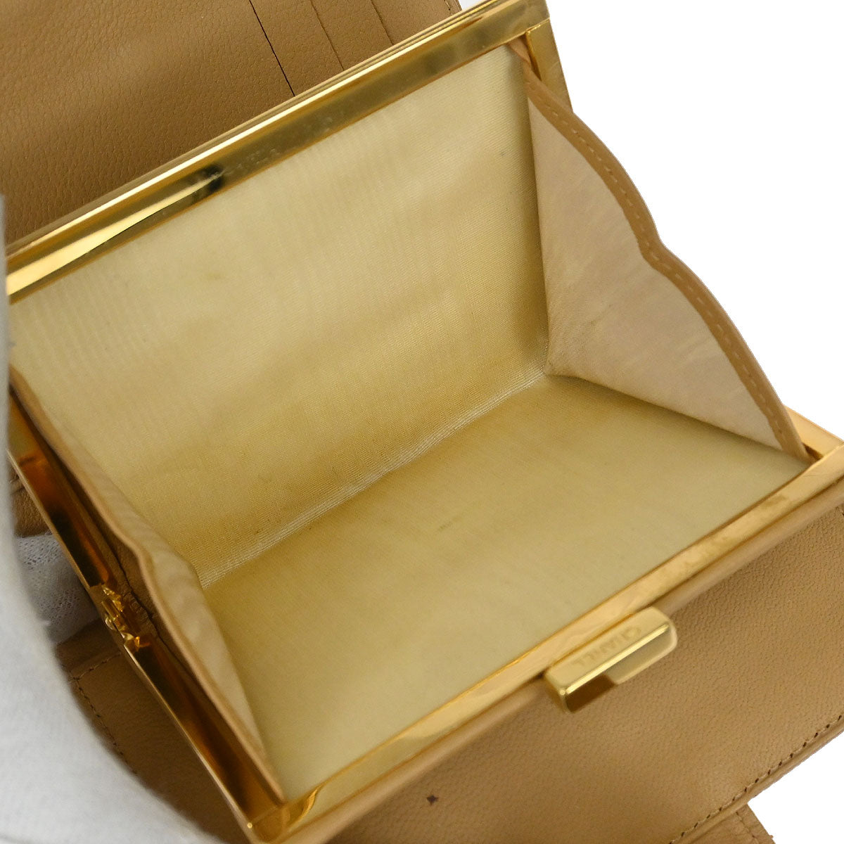 Chanel Bifold Wallet Purse Beige Caviar Skin