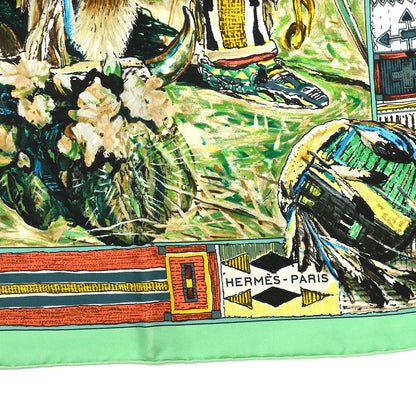 Hermes Scarf Carre 90 Les Cheyennes Green Small Good