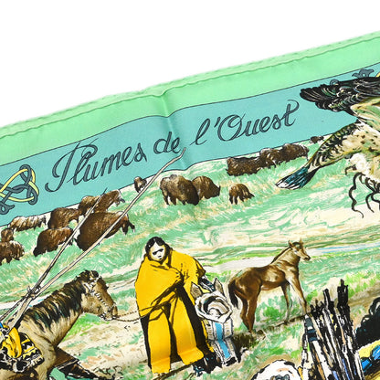 Hermes Scarf Carre 90 Les Cheyennes Green Small Good