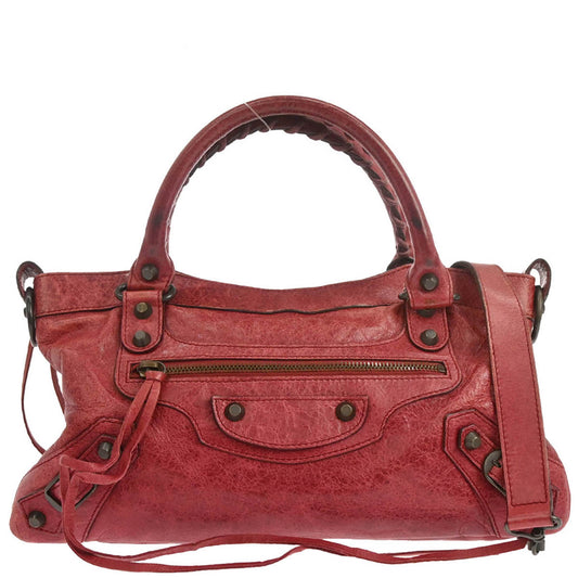 Balenciaga Red Lambskin The First 2way Shoulder Handbag