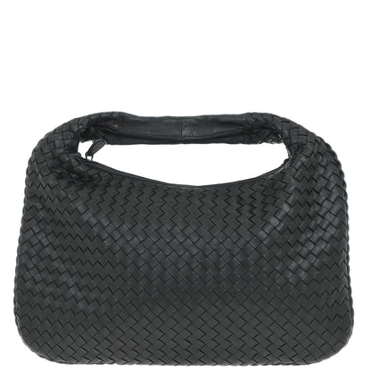 Bottega Veneta Black Lambskin Intrecciato Hobo Handbag