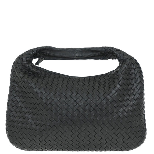 Bottega Veneta Black Lambskin Intrecciato Hobo Handbag