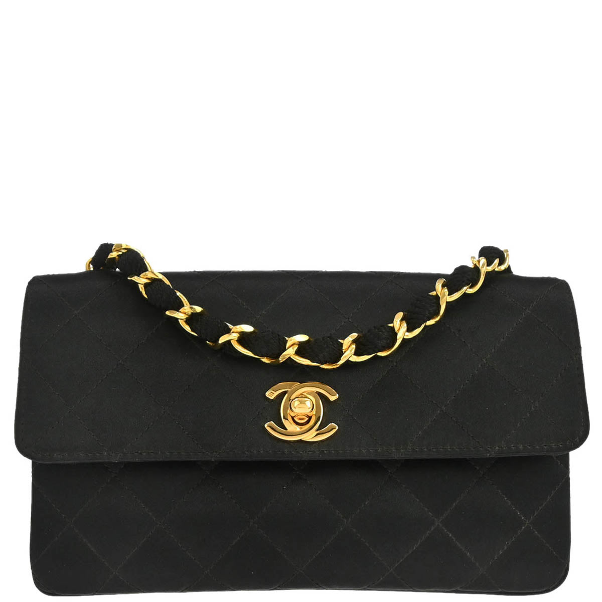 Chanel 1989-1991 Black Satin Shoulder Bag