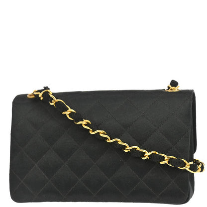 Chanel 1989-1991 Black Satin Shoulder Bag