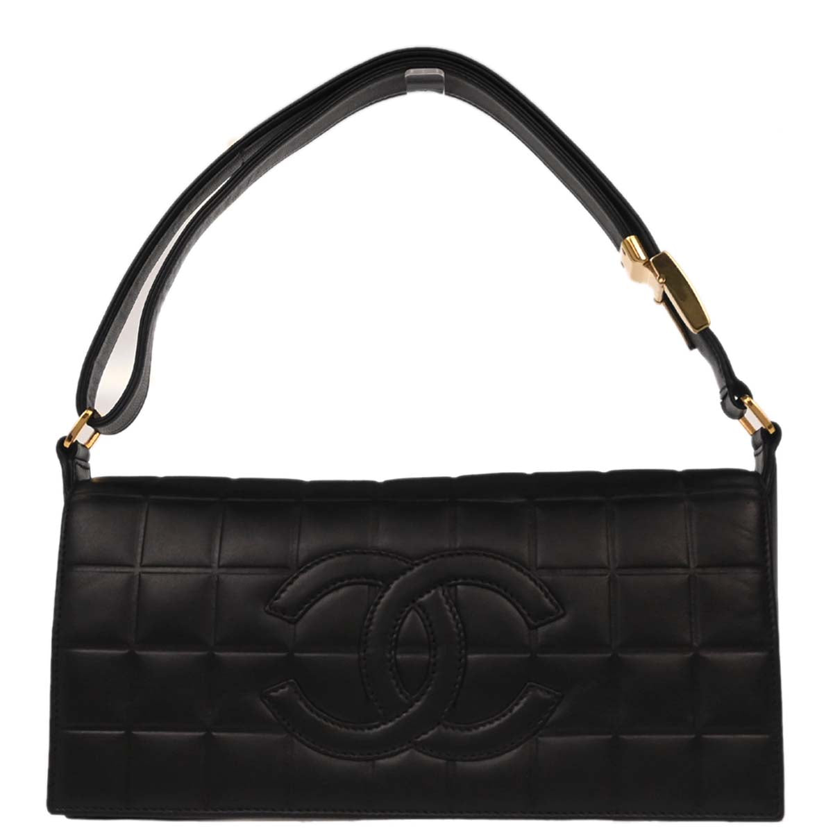 Chanel 2000-2002 Black Lambskin Choco Bar Shoulder Bag