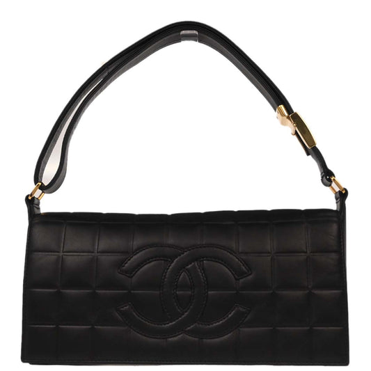 Chanel 2000-2002 Black Lambskin Choco Bar Shoulder Bag