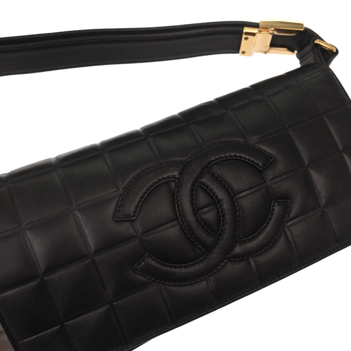 Chanel 2000-2002 Black Lambskin Choco Bar Shoulder Bag
