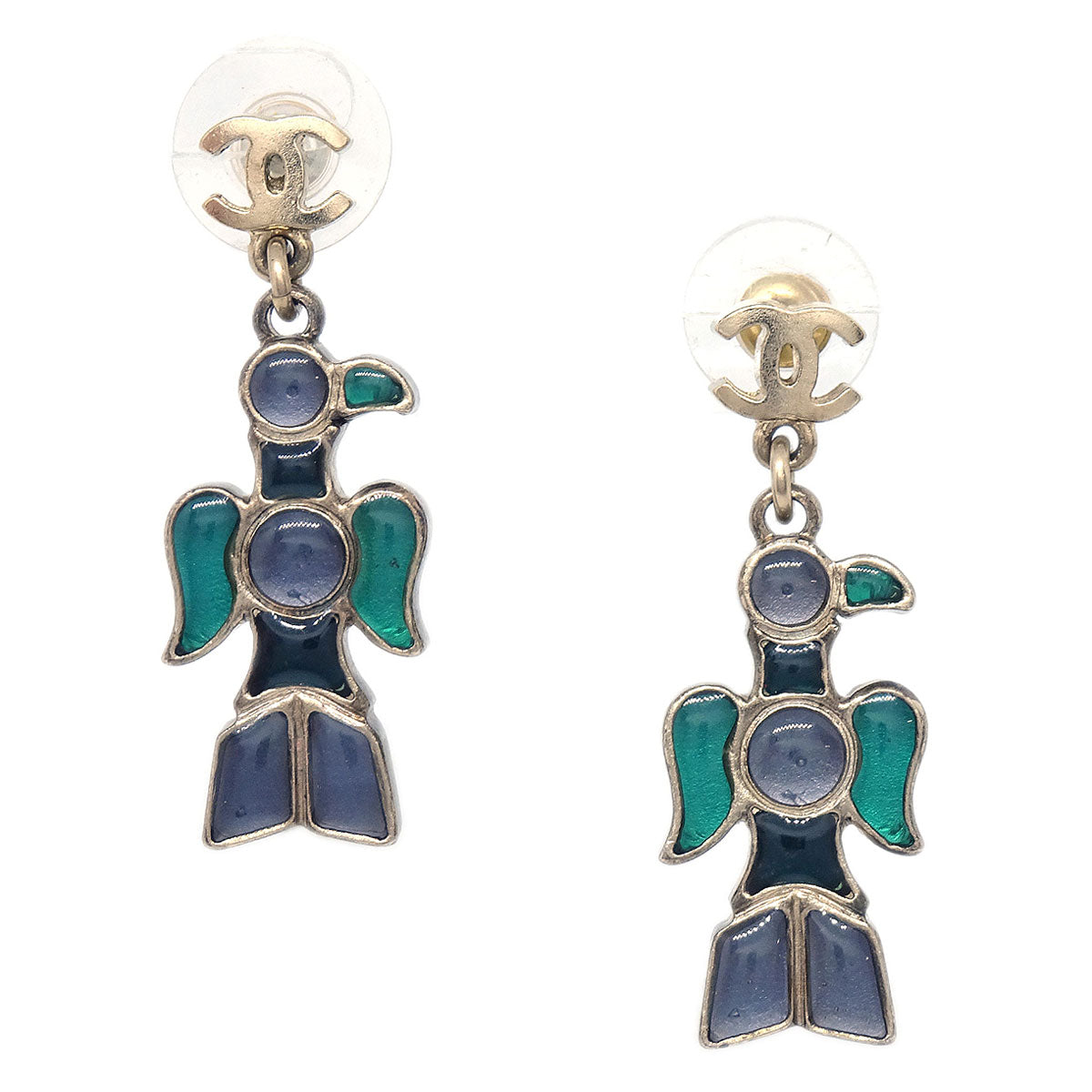 Chanel Gripoix Dangle Pierced Earrings Gold 07A