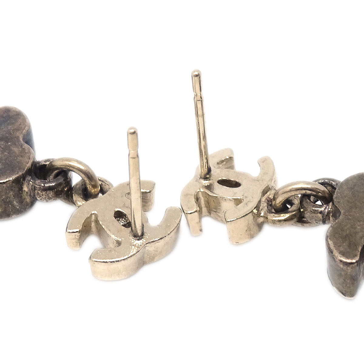 Chanel Gripoix Dangle Pierced Earrings Gold 07A