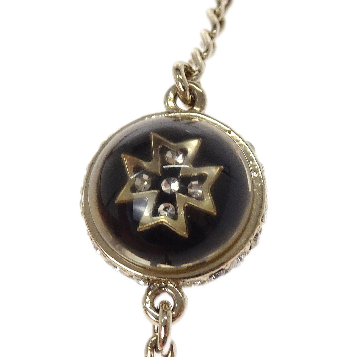 Chanel Medallion Gold Chain Pendant Necklace Rhinestone 09A