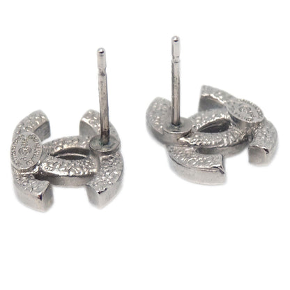 Chanel CC Pierced Earrings Silver Rhinestone F19V
