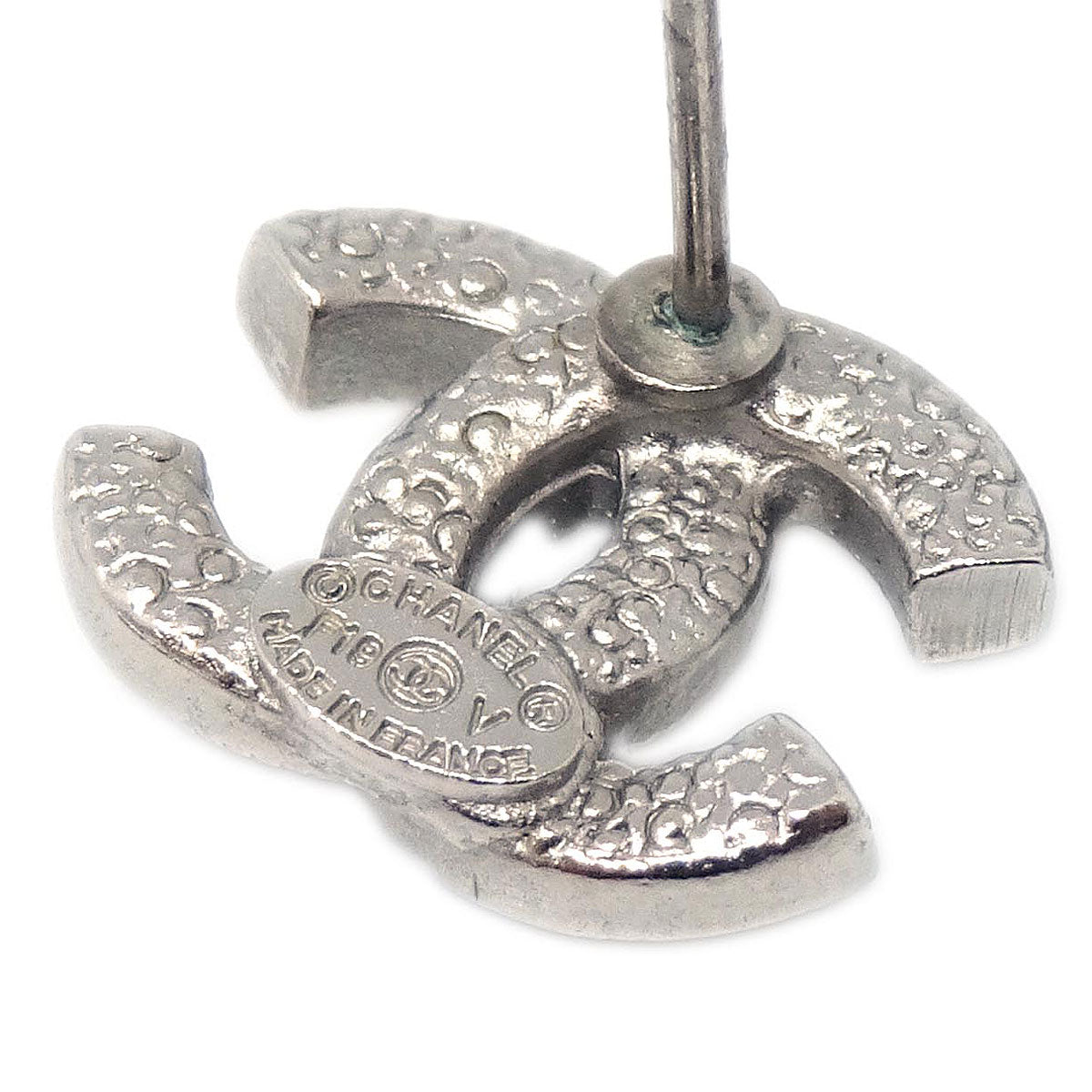 Chanel CC Pierced Earrings Silver Rhinestone F19V