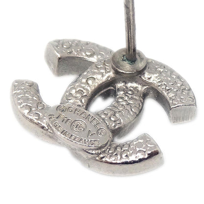 Chanel CC Pierced Earrings Silver Rhinestone F19V