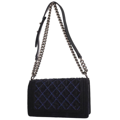 Boy Chanel 2014 Navy Velvet Medium Chain Shoulder Bag