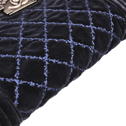 Boy Chanel 2014 Navy Velvet Medium Chain Shoulder Bag