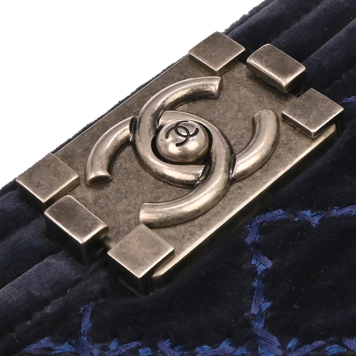 Boy Chanel 2014 Navy Velvet Medium Chain Shoulder Bag