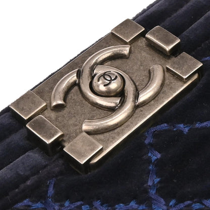 Boy Chanel 2014 Navy Velvet Medium Chain Shoulder Bag