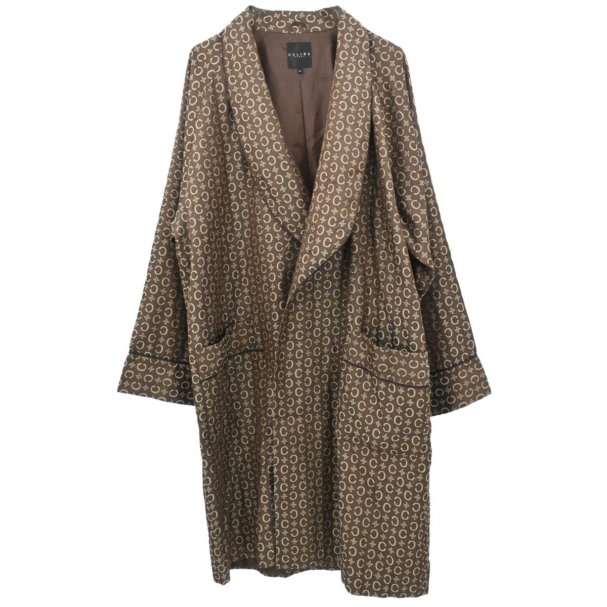 Celine Macadam Belted Robe Style Coat Gown Brown #L