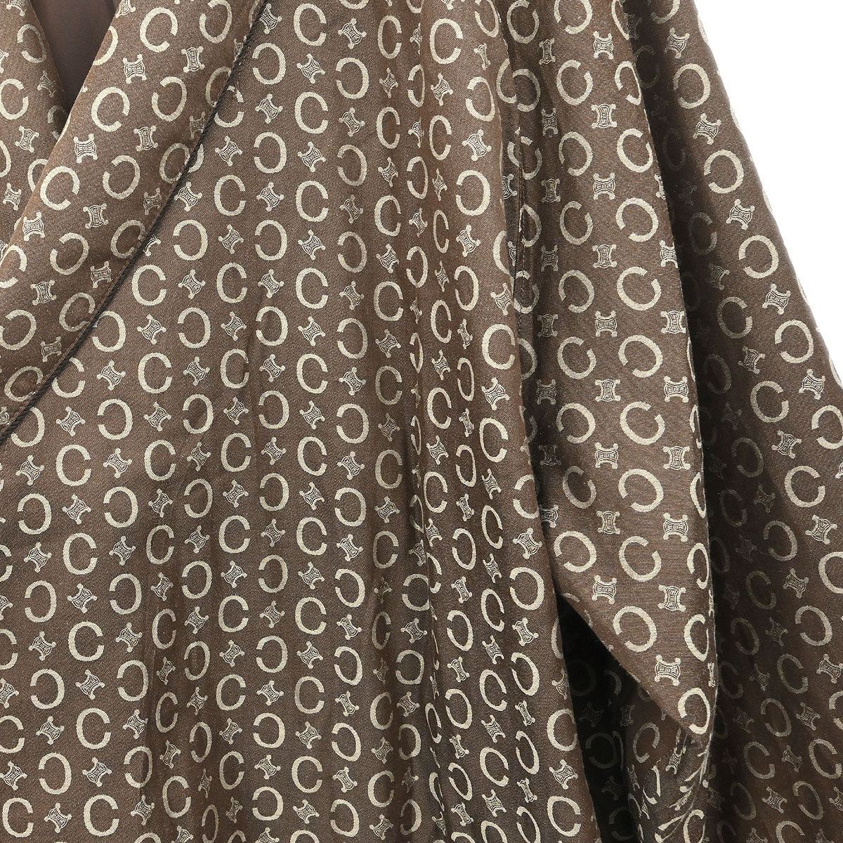 Celine Macadam Belted Robe Style Coat Gown Brown #L