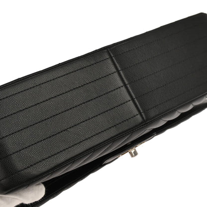 Chanel 2016-2017 Black Caviar Skin Chevron Jumbo Classic Double Flap Shoulder Bag