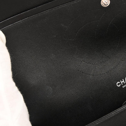 Chanel 2016-2017 Black Caviar Skin Chevron Jumbo Classic Double Flap Shoulder Bag