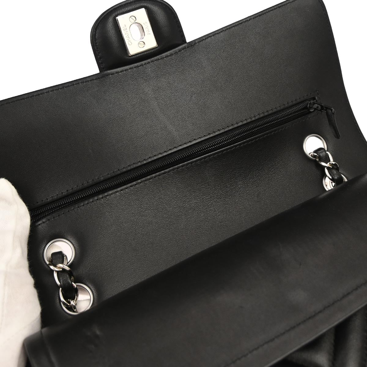 Chanel 2017-2018 Black Lambskin Chevron Medium Classic Double Flap Shoulder Bag