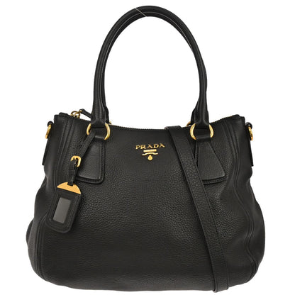 Prada Black Leather 2way Shoulder Handbag