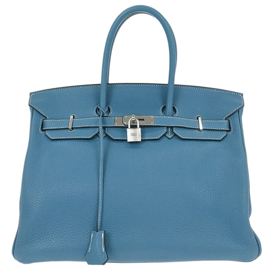 Hermes Blue Jean Taurillon Clemence Birkin 35 Handbag
