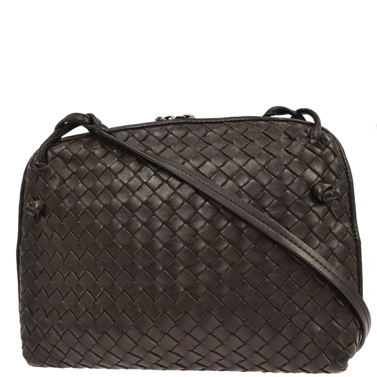 Bottega Veneta Brown Lambskin Intrecciato Shoulder Bag