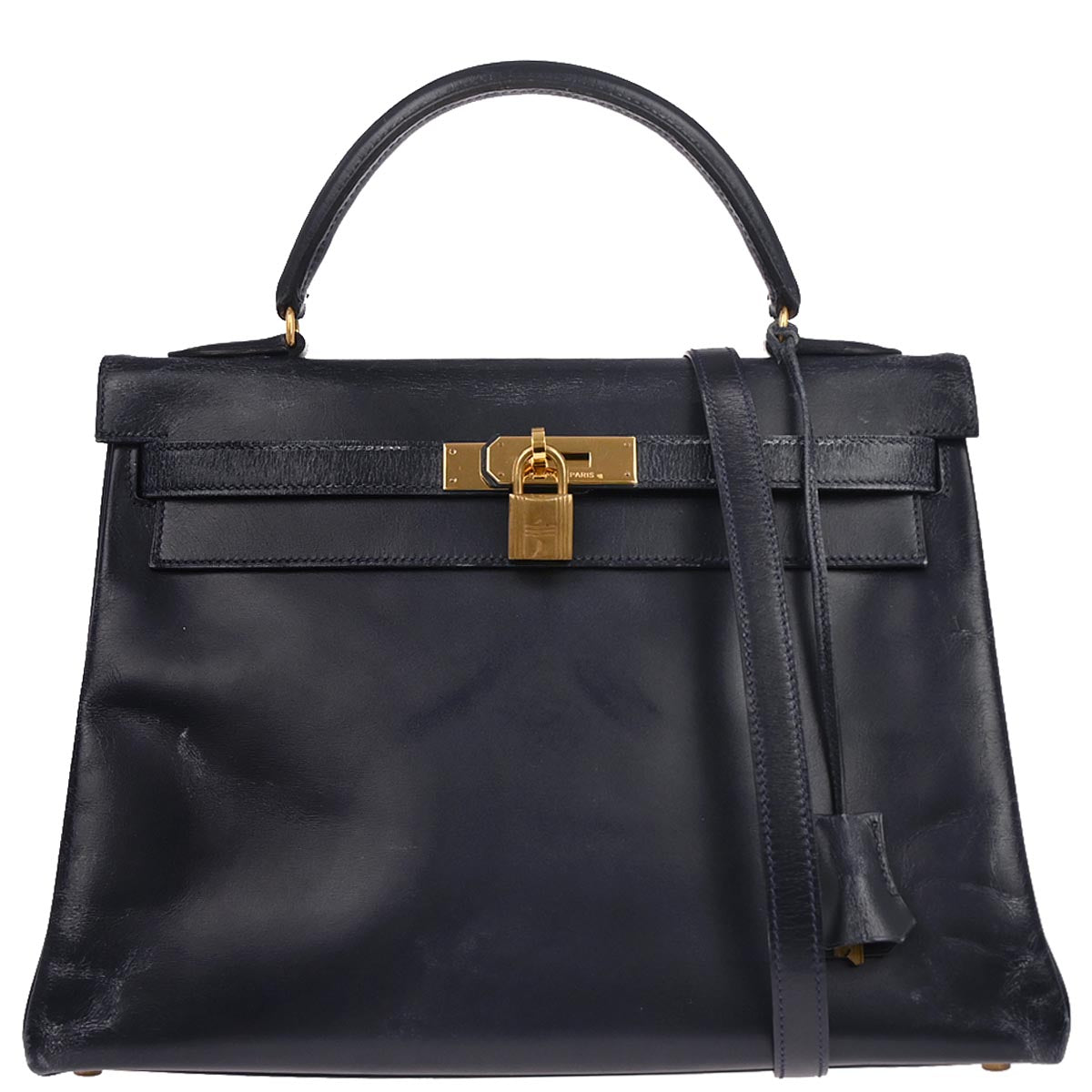 Hermes Navy Box Calf Kelly 32 Retourne 2way Shoulder Handbag