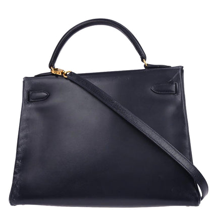 Hermes Navy Box Calf Kelly 32 Retourne 2way Shoulder Handbag