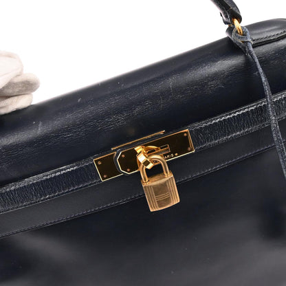 Hermes Navy Box Calf Kelly 32 Retourne 2way Shoulder Handbag