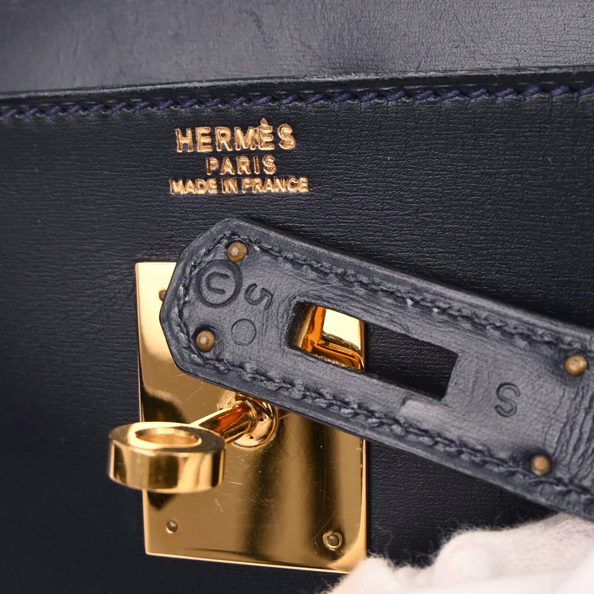 Hermes Navy Box Calf Kelly 32 Retourne 2way Shoulder Handbag