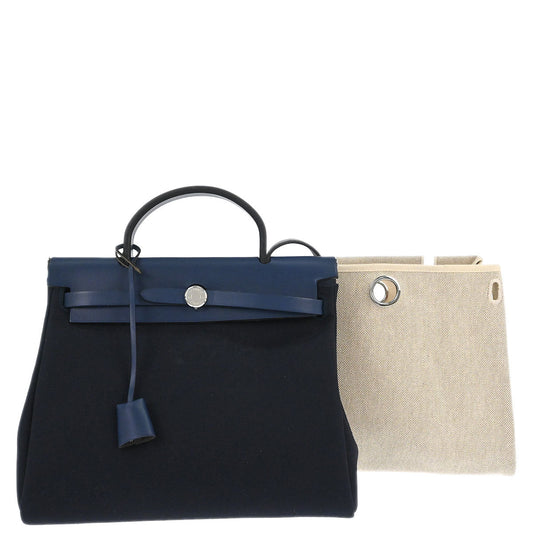 Hermes Beige Navy Toile H Officier Herbag PM 2 in 1 Shoulder Handbag