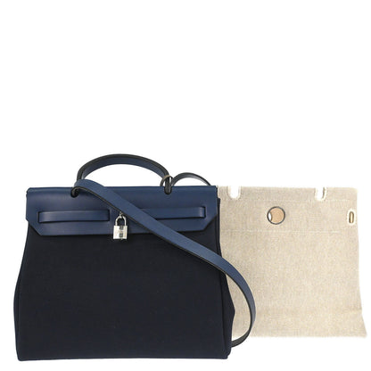 Hermes Beige Navy Toile H Officier Herbag PM 2 in 1 Shoulder Handbag