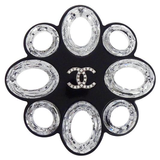 Chanel CC Brooch Pin Rhinestone Black 16P