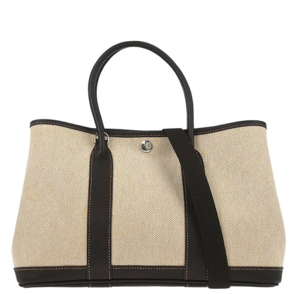Hermes Beige Toile H Buffalo Garden Party 30 TPM 2way Shoulder Tote Handbag