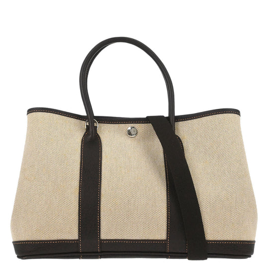 Hermes Beige Toile H Buffalo Garden Party 30 TPM 2way Shoulder Tote Handbag