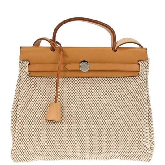 Hermes Beige Toile GM Herbag PM 2way Shoulder Handbag